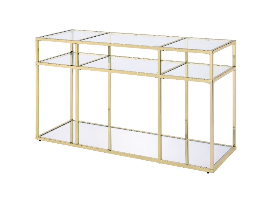 ACME Furniture Coffee Tables - ACME Uchenna Sofa Table, Clear Glass & Gold Finish
