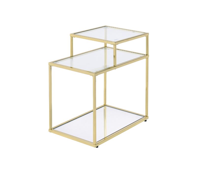 ACME Furniture Coffee Tables - ACME Uchenna Side Table, Clear Glass & Gold Finish