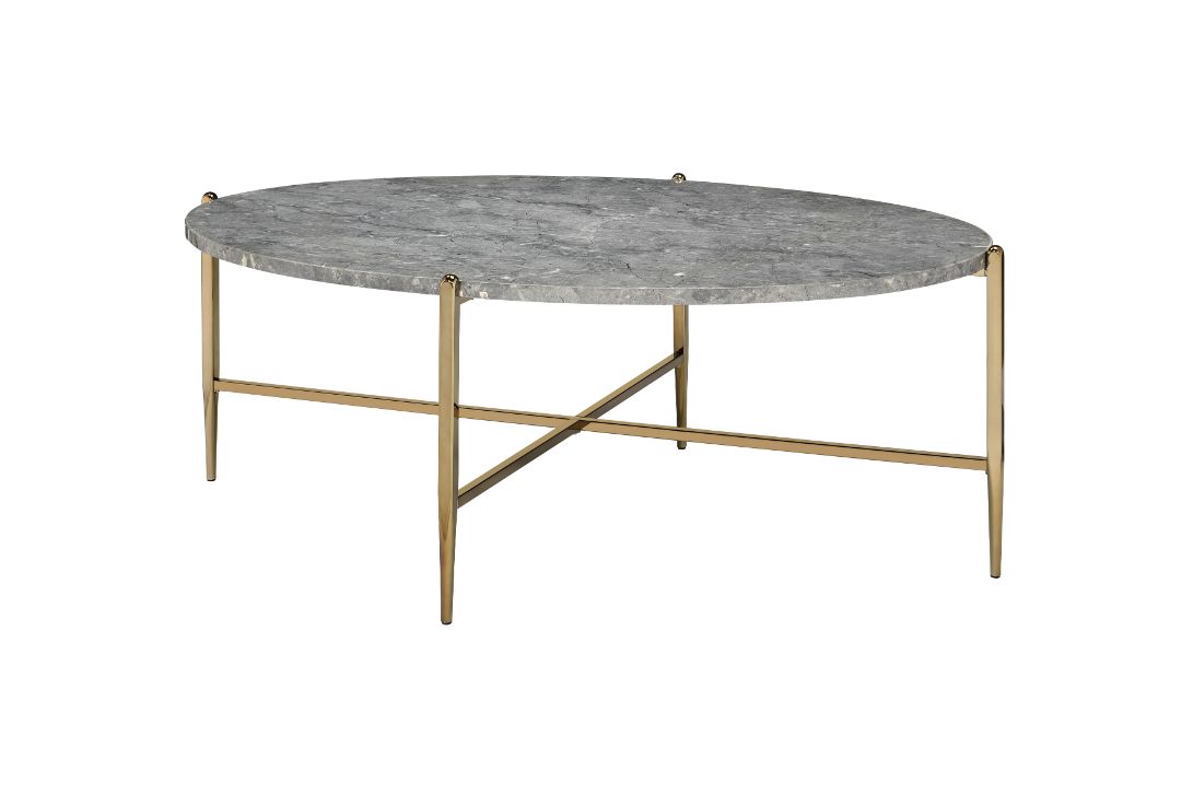 ACME Furniture Coffee Tables - ACME Tainte Coffee Table, Faux Marble & Champagne Finish