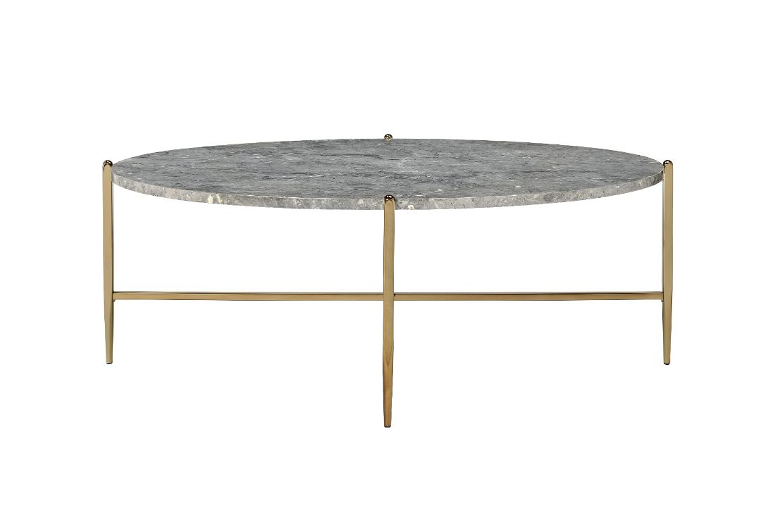 ACME Furniture Coffee Tables - ACME Tainte Coffee Table, Faux Marble & Champagne Finish