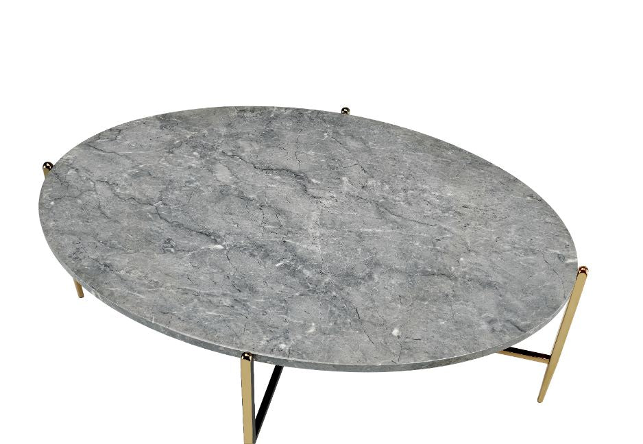 ACME Furniture Coffee Tables - ACME Tainte Coffee Table, Faux Marble & Champagne Finish