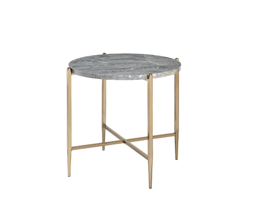 ACME Side & End Tables - ACME Tainte End Table, Faux Marble & Champagne Finish