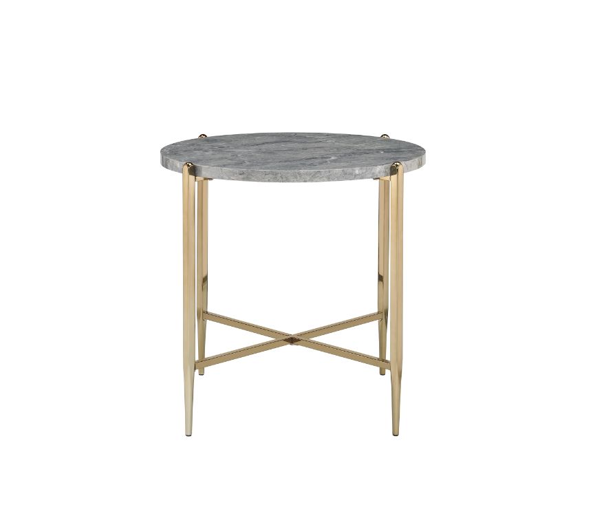 ACME Furniture Coffee Tables - ACME Tainte End Table, Faux Marble & Champagne Finish