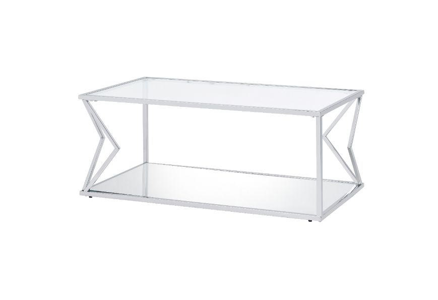ACME Furniture Coffee Tables - ACME Virtue Coffee Table, Clear Glass & Chrome Finish