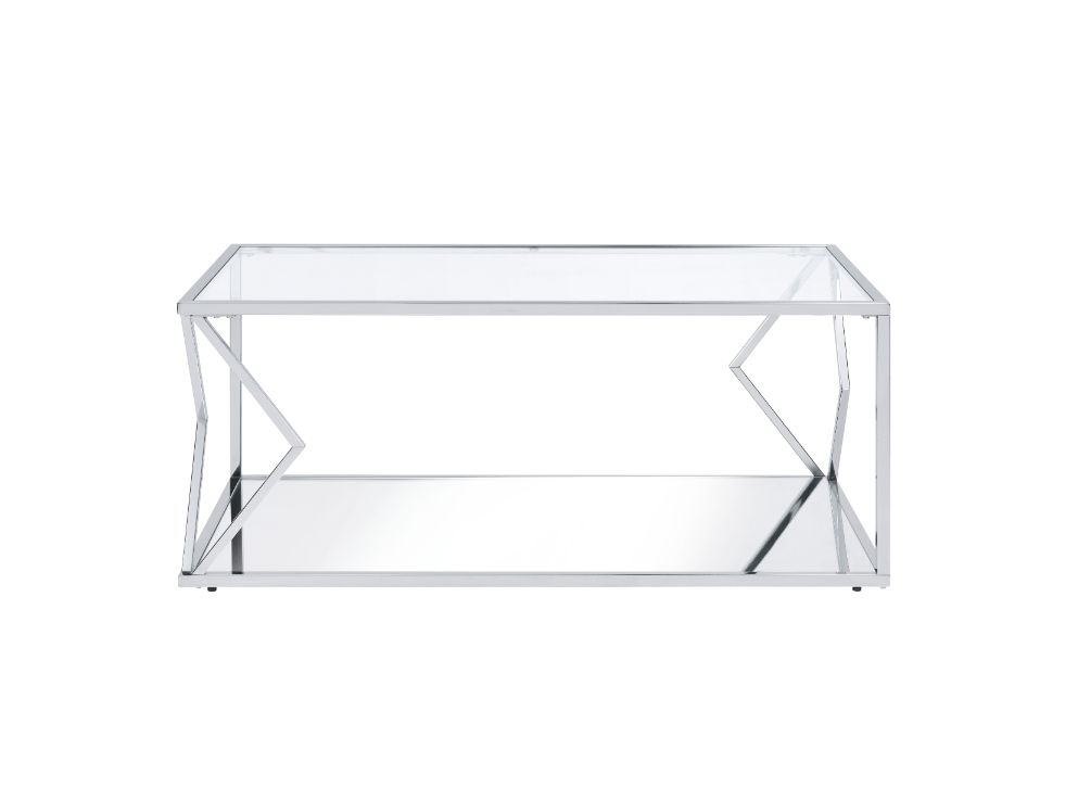 ACME Furniture Coffee Tables - ACME Virtue Coffee Table, Clear Glass & Chrome Finish