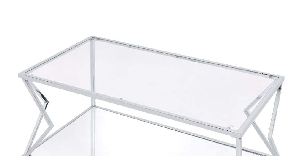ACME Furniture Coffee Tables - ACME Virtue Coffee Table, Clear Glass & Chrome Finish