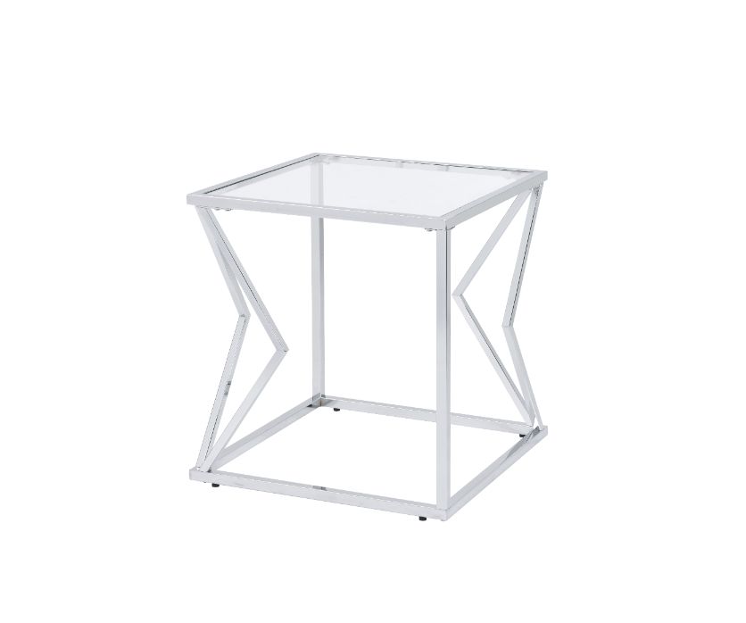 ACME Furniture Coffee Tables - ACME Virtue End Table, Clear Glass & Chrome Finish