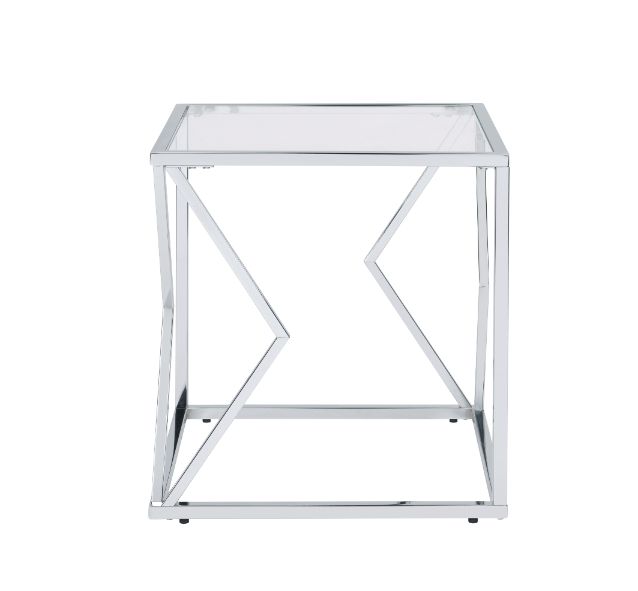 ACME Furniture Coffee Tables - ACME Virtue End Table, Clear Glass & Chrome Finish