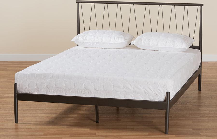 Wholesale Interiors Beds - Samir Modern Industrial Black Finished Metal Queen Size Platform Bed
