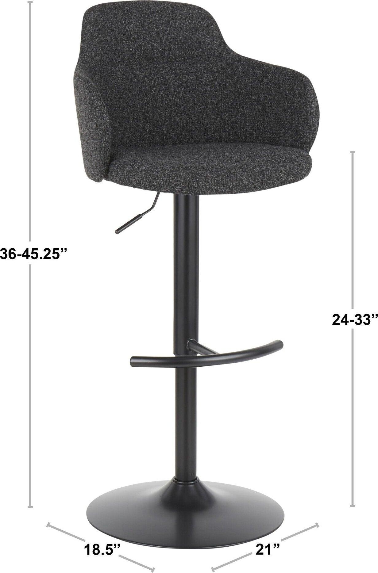 Lumisource Barstools - Boyne Industrial Upholstered Bar Stool in Black Metal and Dark Grey Fabric