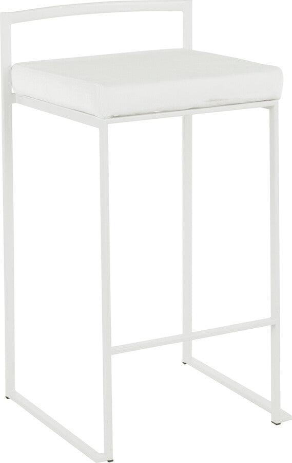 Lumisource Barstools - Fuji Contemporary Stackable Counter Stool in White with White Velvet Cushion - Set of 2