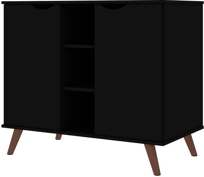 Manhattan Comfort Buffets & Sideboards - Hampton 39.37 Buffet Stand Cabinet with 7 Shelves and Solid Wood Legs in Black