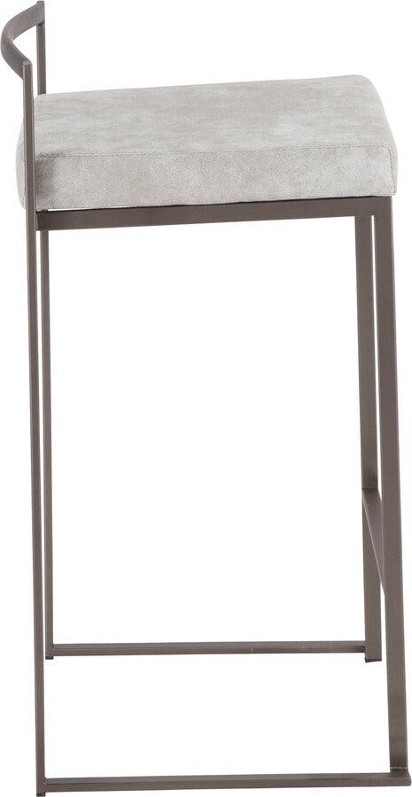 Lumisource Barstools - Fuji Stackable Counter Stool in Antique with Light Grey Fabric Cushion - Set of 2