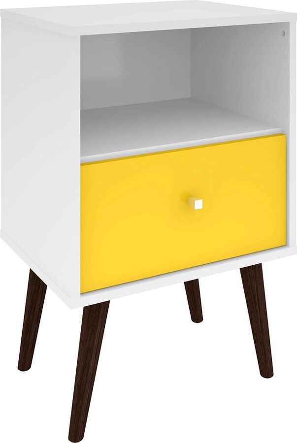 Manhattan Comfort Nightstands & Side Tables - Liberty Mid-Century - Modern Nightst& 1.0 White & Yellow
