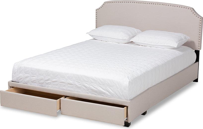 Wholesale Interiors Beds - Larese Beige Fabric Upholstered 2-Drawer Queen Size Platform Storage Bed