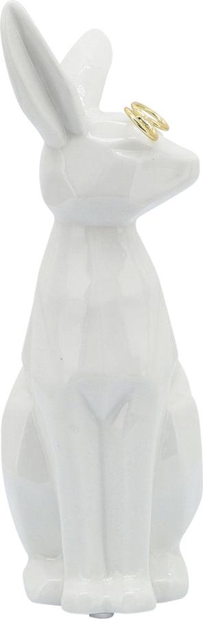 Sagebrook Home Decorative Objects - Ceramic 8"H Sideview Bunny W/ Glasses White & Gold