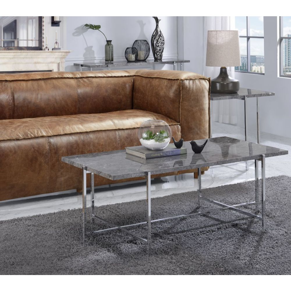 ACME Furniture Coffee Tables - Adelae Coffee Table, Faux Marble & Chrome