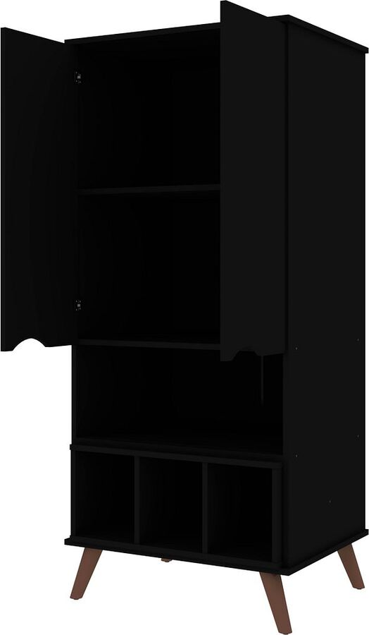 Manhattan Comfort Buffets & Cabinets - Hampton 26.77 Display Cabinet 6 Shelves and Solid Wood Legs in Black