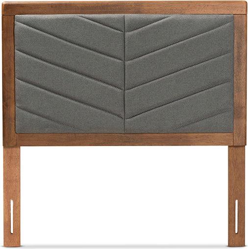 Wholesale Interiors Headboards - Iden Dark Grey Fabric Upholstered and Walnut Brown Finished Wood Twin Size Headboard