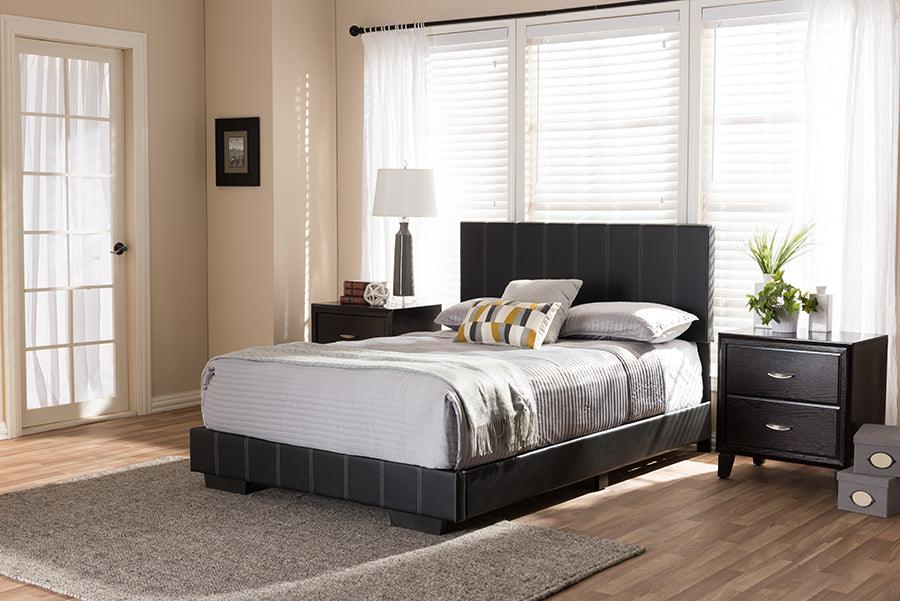 Wholesale Interiors Beds - Atlas Modern And Contemporary Black Faux Leather Full Size Platform Bed