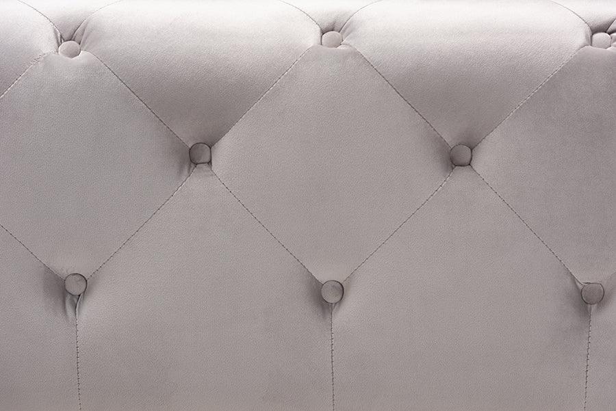 Wholesale Interiors Ottomans & Stools - Calvetti Slate Gray Velvet Fabric Upholstered Button-Tufted Cocktail Ottoman