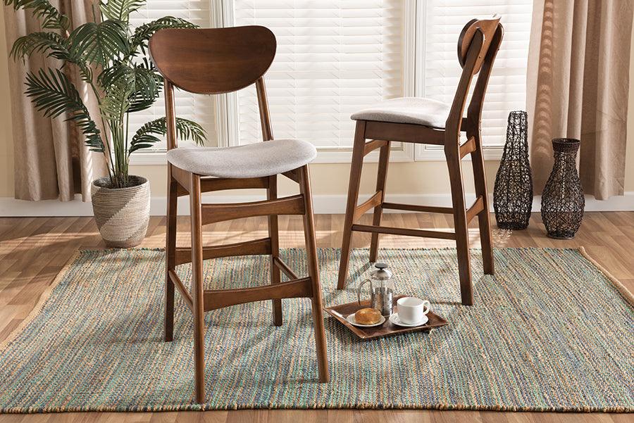 Wholesale Interiors Barstools - Katya Grey Fabric Upholstered and Walnut Brown Finished Wood 2-Piece Bar Stool Set