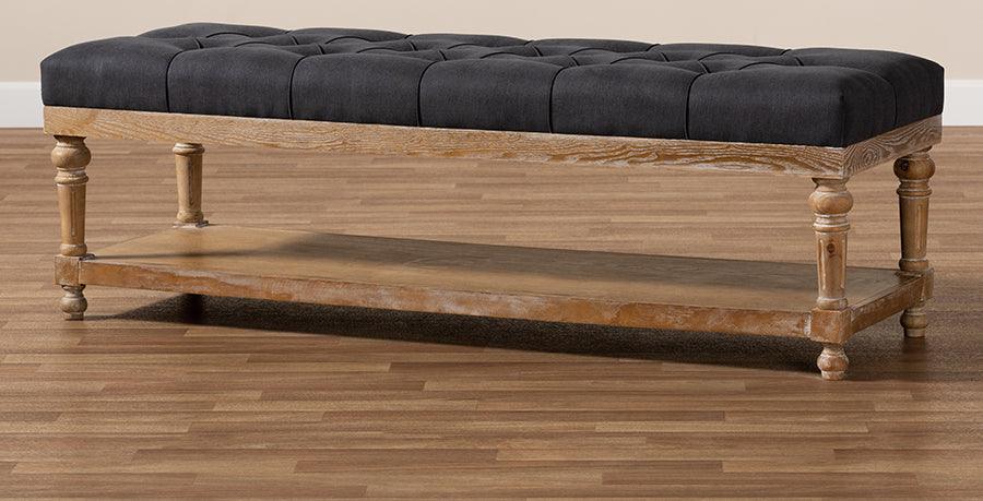 Wholesale Interiors Benches - Linda Modern and Rustic Charcoal Linen Fabric and Greywashed Wood Storage Bench