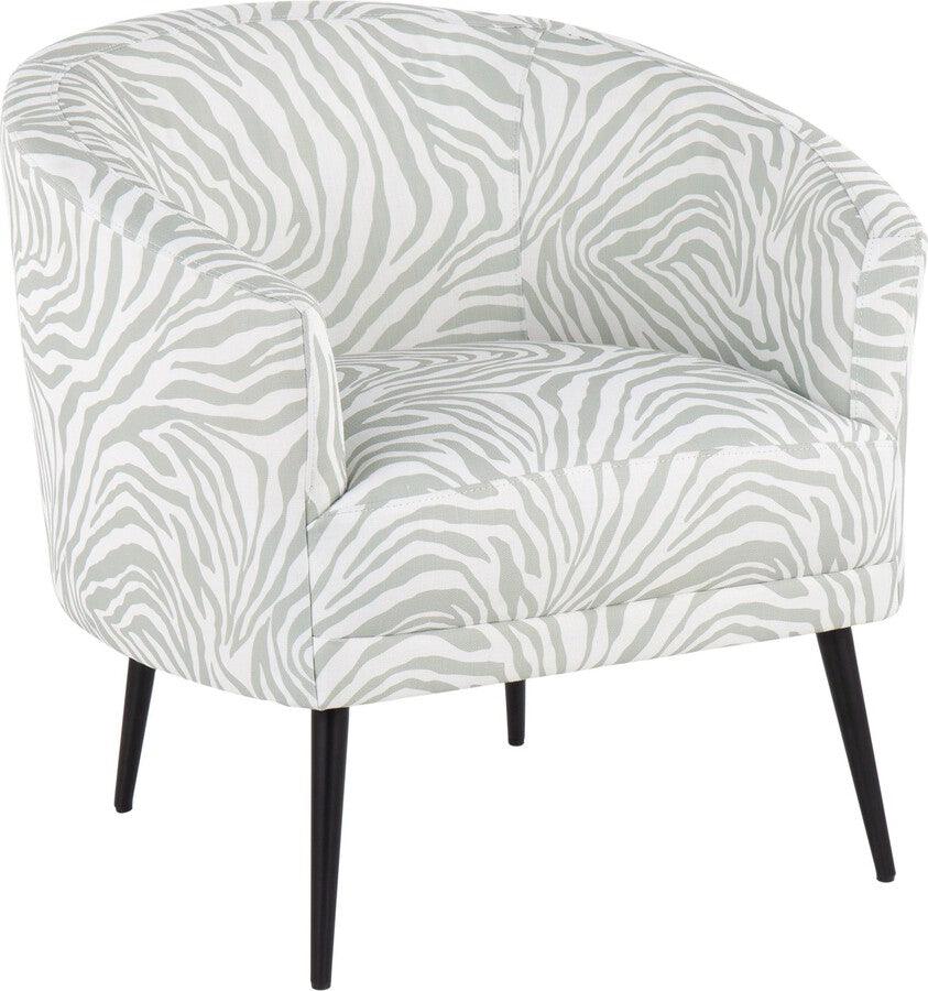 Lumisource Accent Chairs - Tania Contemporary/Glam Accent Chair In Black Steel & Light Green Zebra Fabric