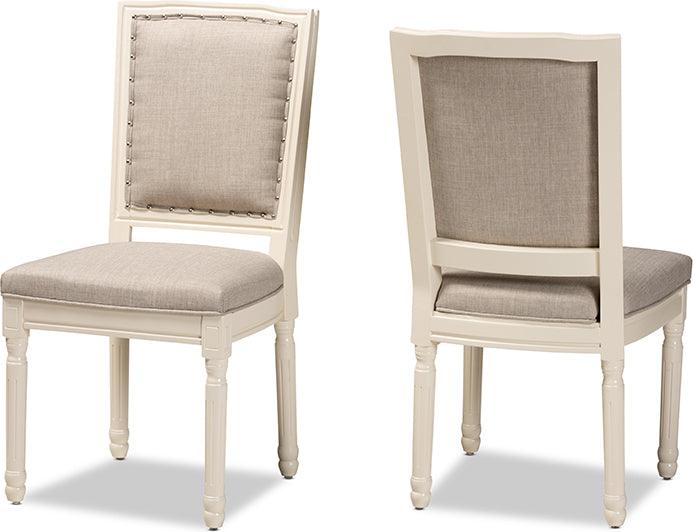 Wholesale Interiors Dining Chairs - Louane Traditional Grey Fabric and White Wood 2-Piece Dining Chair Set