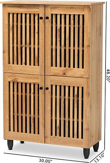 Wholesale Interiors Shoe Storage - Fernanda Oak Brown Finished Wood 4-Door Shoe Storage Cabinet