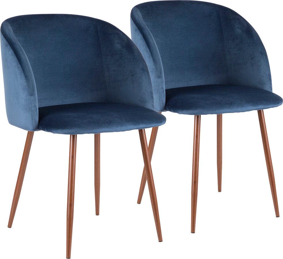 Lumisource Dining Chairs - Fran Contemporary Dining Chair in Walnut and Blue Velvet - Set of 2