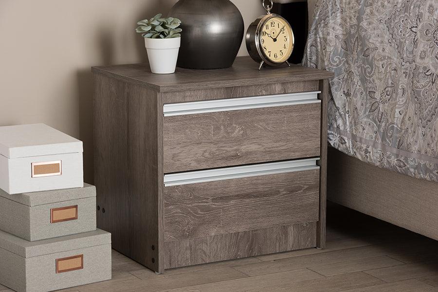 Wholesale Interiors Nightstands & Side Tables - Gallia 2 Drawers Nightstand Oak Brown