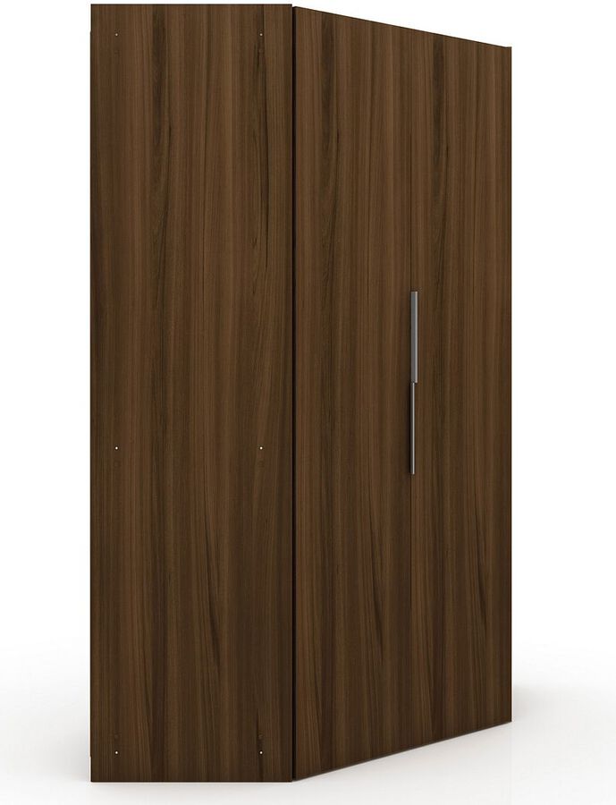 Manhattan Comfort Cabinets & Wardrobes - Mulberry 2.0 Modern Corner Wardrobe Closet with 2 Hanging Rods in Brown