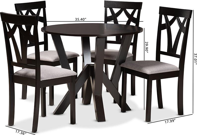 Wholesale Interiors Dining Sets - Branca Contemporary Grey Fabric and Dark Brown Finished Wood 5-Piece Dining Set