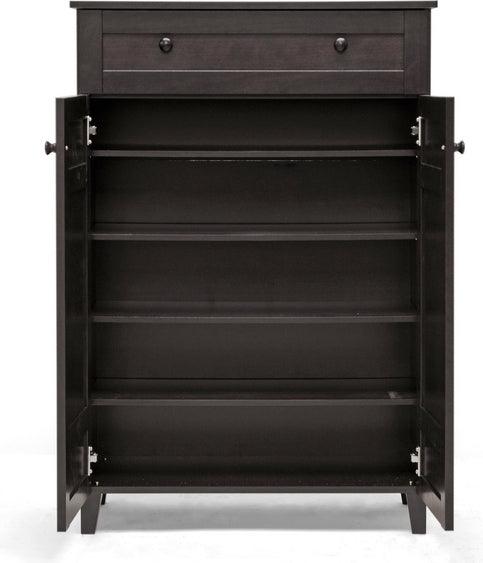 Wholesale Interiors Shoe Storage - Glidden Dark Brown Wood Modern Shoe Cabinet (Tall)