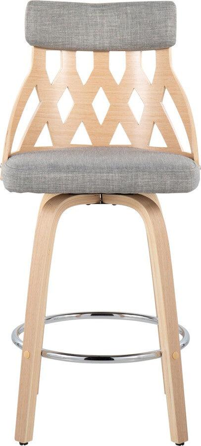 Lumisource Barstools - York 26" Counter Stool In Natural Wood & Light Grey Fabric With Chrome Footrest