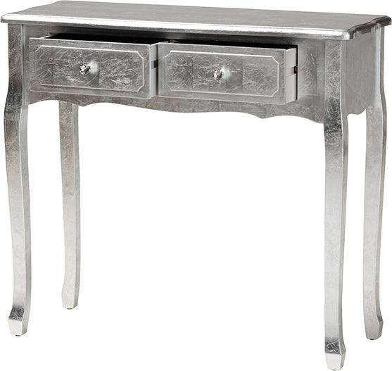 Wholesale Interiors Consoles - Newton Classic and Traditional Silver Finished Wood 2-Drawer Console Table