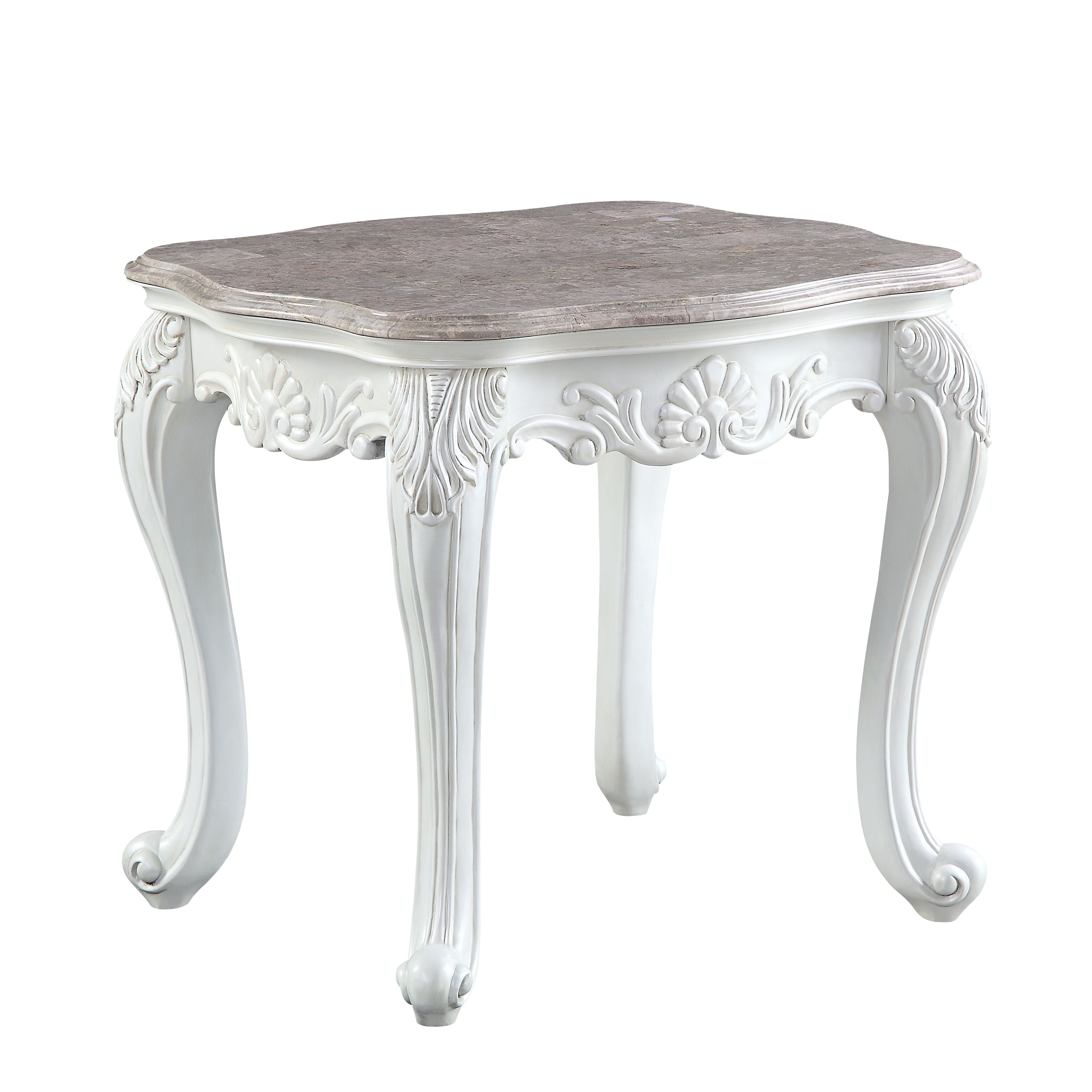 ACME Side & End Tables - ACME Ciddrenar End Table, Marble Top & White Finish