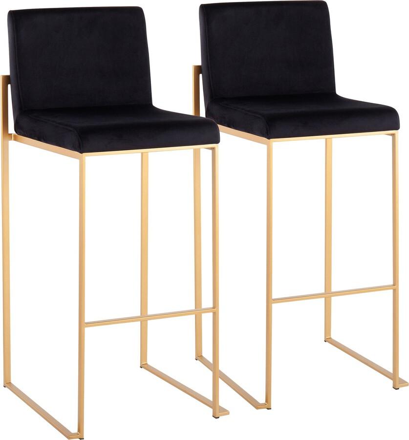 Lumisource Barstools - Fuji High Back Barstool In Gold Steel & Black Velvet (Set of 2)