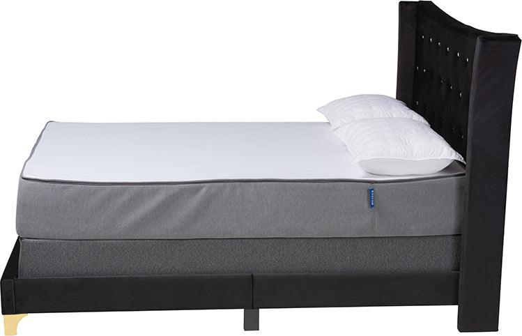 Wholesale Interiors Beds - Easton Contemporary Glam and Luxe Black Velvet and Gold Metal Queen Size Panel Bed