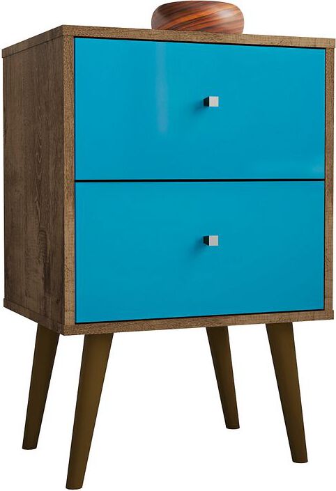 Manhattan Comfort Nightstands & Side Tables - Liberty Nightstand 2.0 in Rustic Brown and Aqua Blue