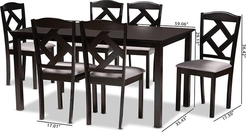 Wholesale Interiors Dining Sets - Ruth Modern Grey Fabric Upholstered and Dark Brown Finished Wood 7-Piece Dining Set