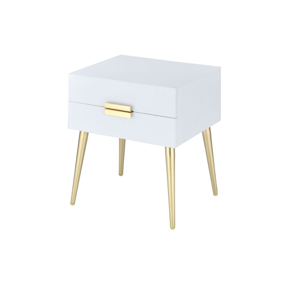 ACME Side & End Tables - ACME Denvor End Table, White & Gold