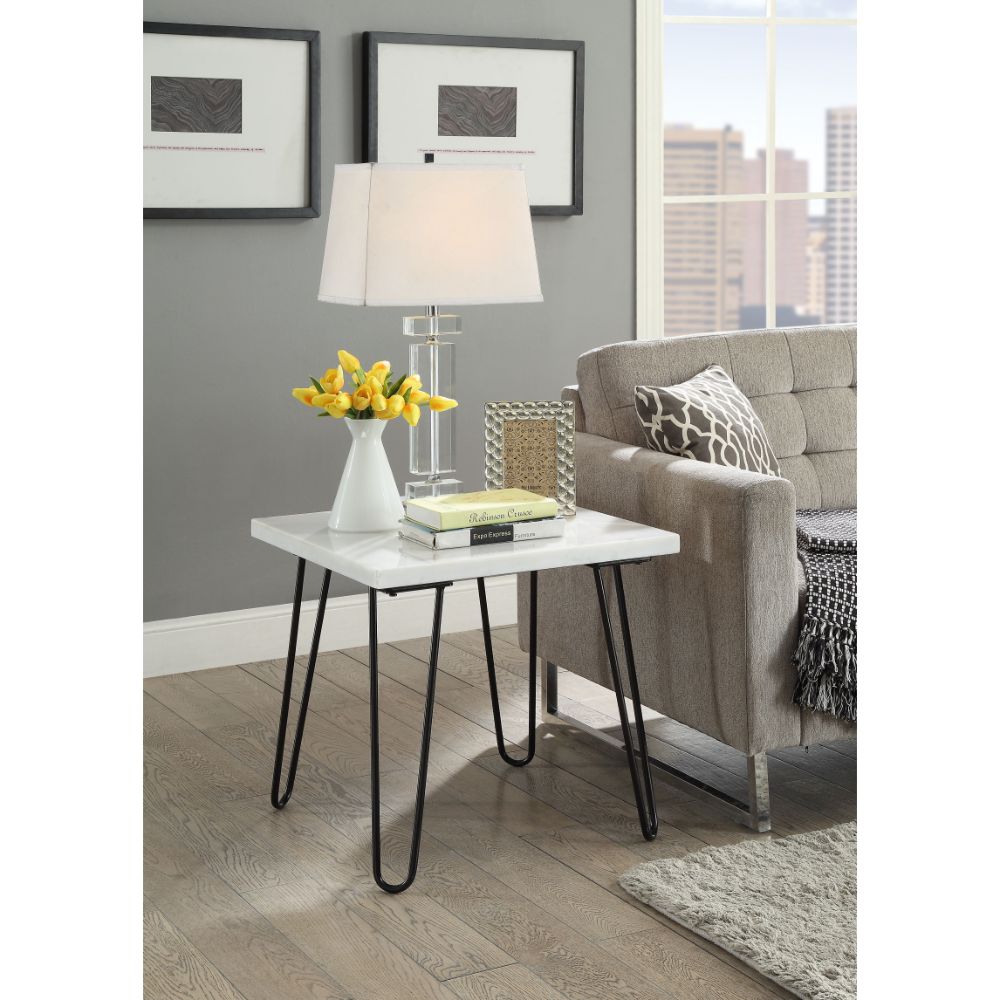 ACME Side & End Tables - ACME Telestis End Table, White Marble & Black