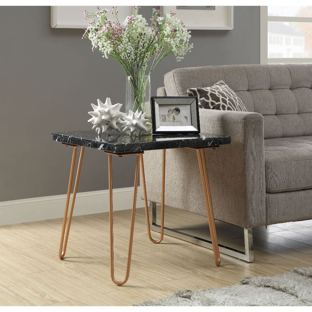 Telestis End Table, Black Marble & Gold