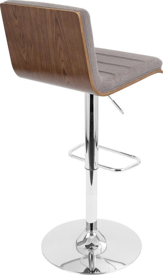 Lumisource Barstools - Vasari Mid-Century Modern Adjustable Barstool with Swivel in Walnut and Grey Fabric