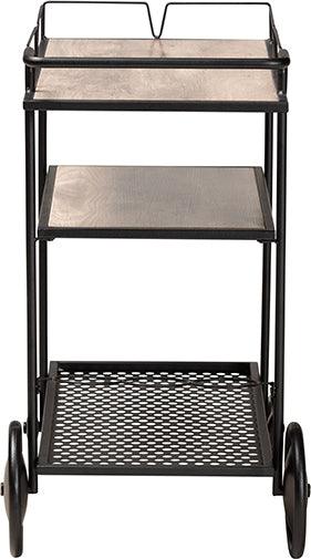 Wholesale Interiors Bar Units & Wine Cabinets - Huntley Modern Industrial Walnut Brown Finished Wood and Black Metal Mobile Wine Cart