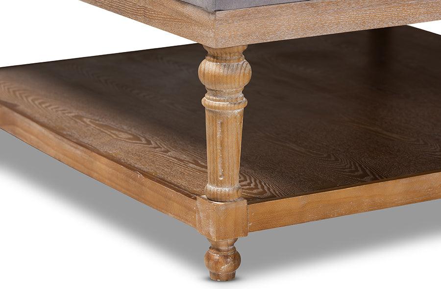 Wholesale Interiors Ottomans & Stools - Kelly Modern and Rustic Grey Linen Fabric and Greywashed Wood Cocktail Ottoman