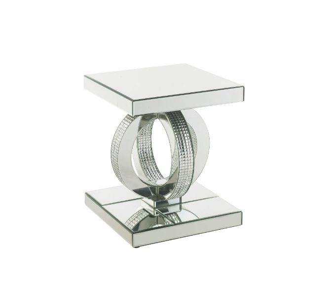 ACME Side & End Tables - ACME Ornat End Table, Mirrored & Faux Diamonds