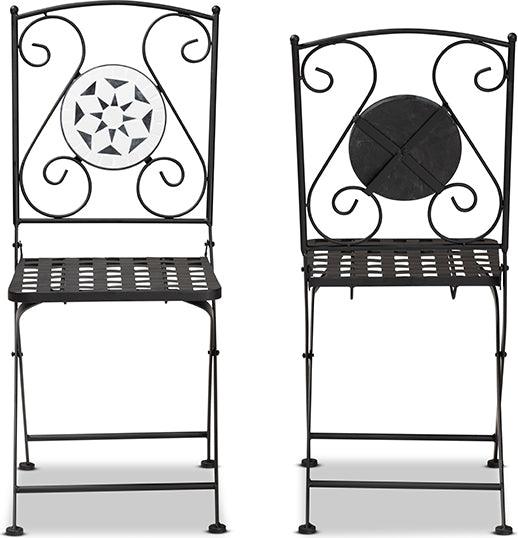 Wholesale Interiors Outdoor Dining Sets - Julius Black Finished Metal and Multi-Colored Glass 2-Piece Outdoor Dining Chair Set